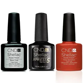 CND - Shellac Xpress5 Combo - Base, Top & Fine Vermilion (0.25 oz)