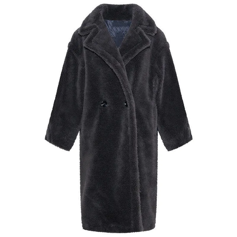 Coat Teddy Fleece Jacket Mid-length Cocoon Women's Winter (shipping from China)