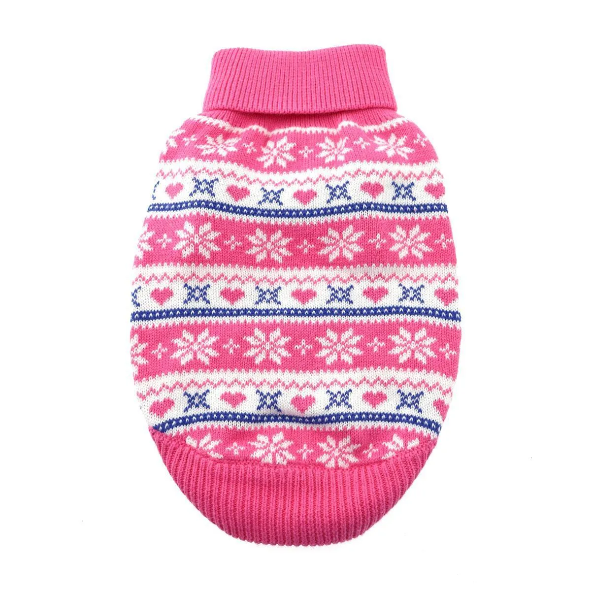 Combed Cotton Snowflake And Hearts Dog Sweater Pink