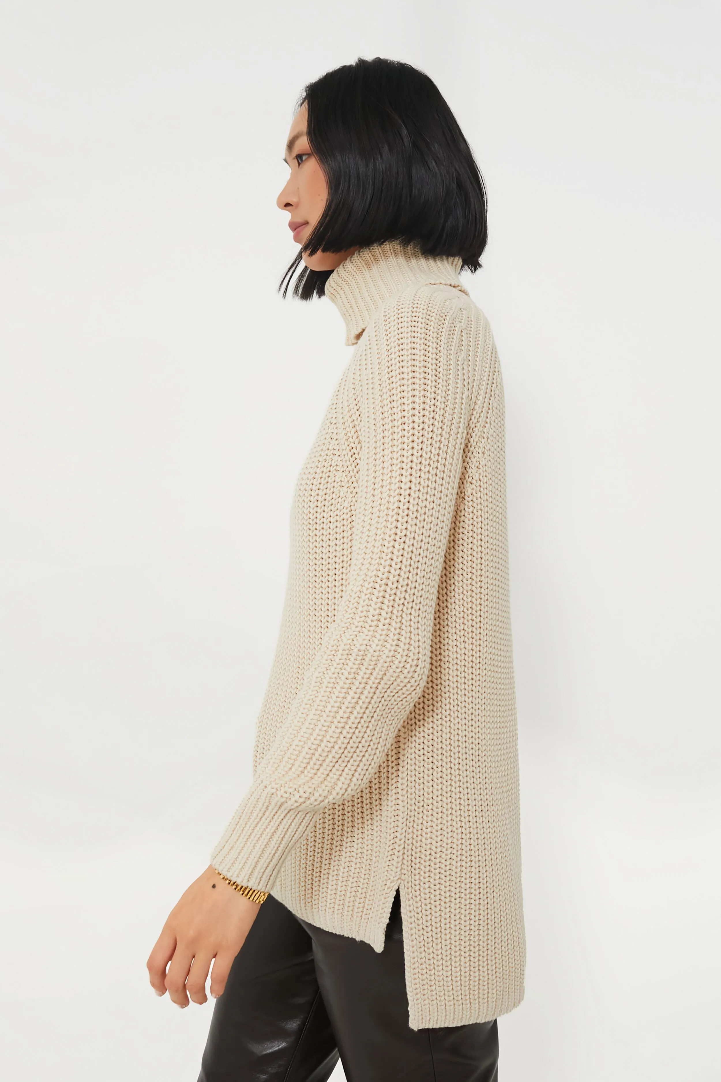 Cream Shaker Turtleneck Sweater