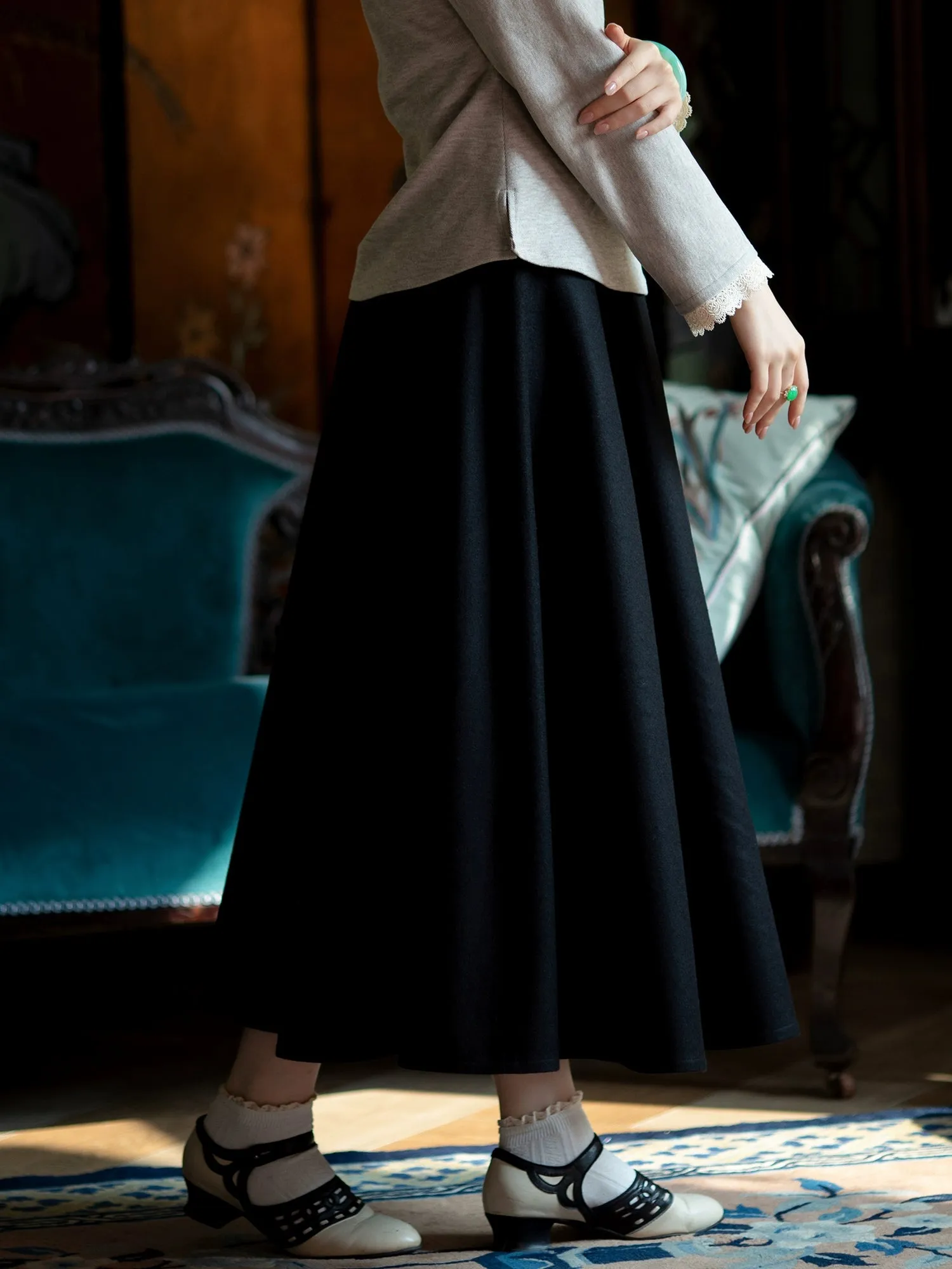 Daishan Lianmian 黛山连绵 Continuous Mountains Republic of China Woolen A-Line Maxi Skirt