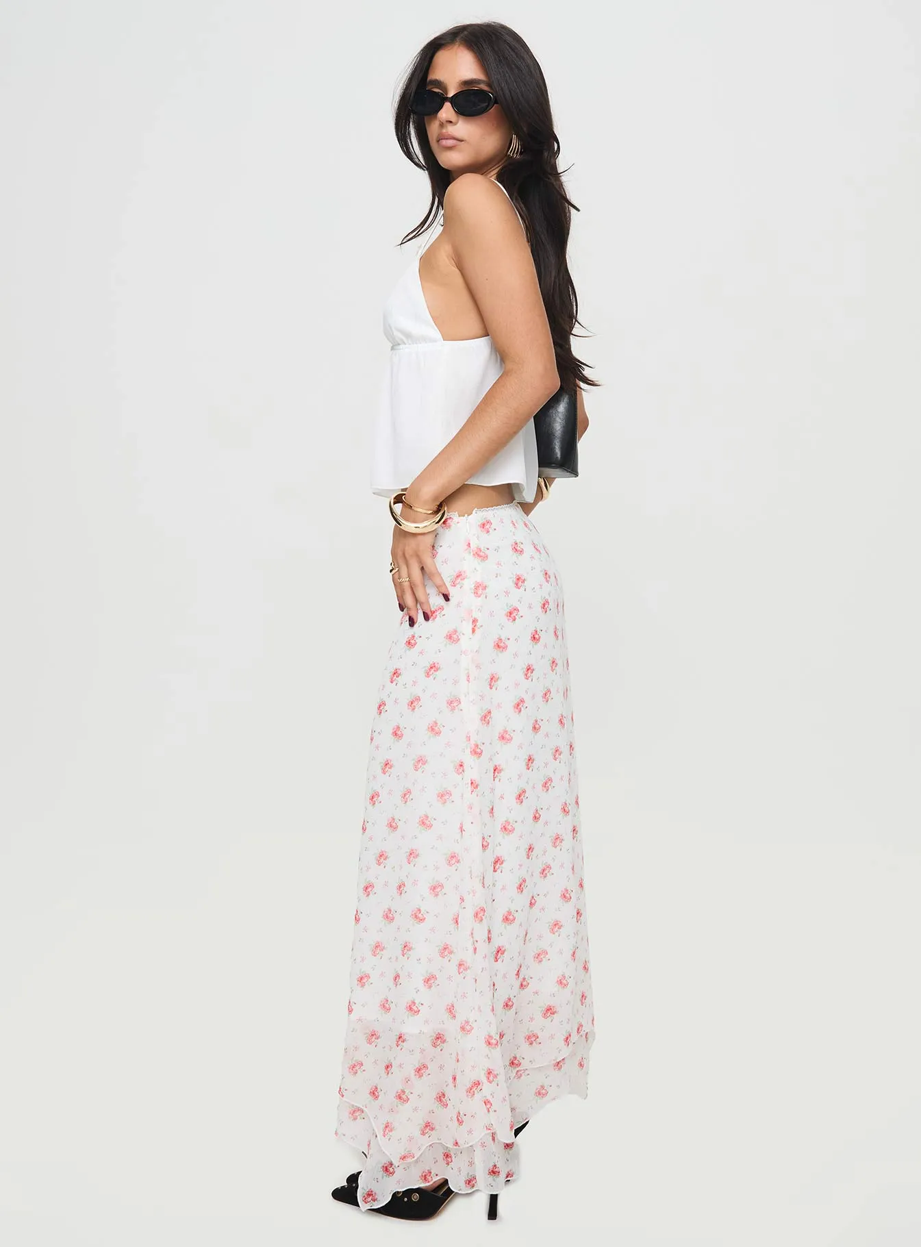 Dancing In A Field Maxi Skirt Pink Floral