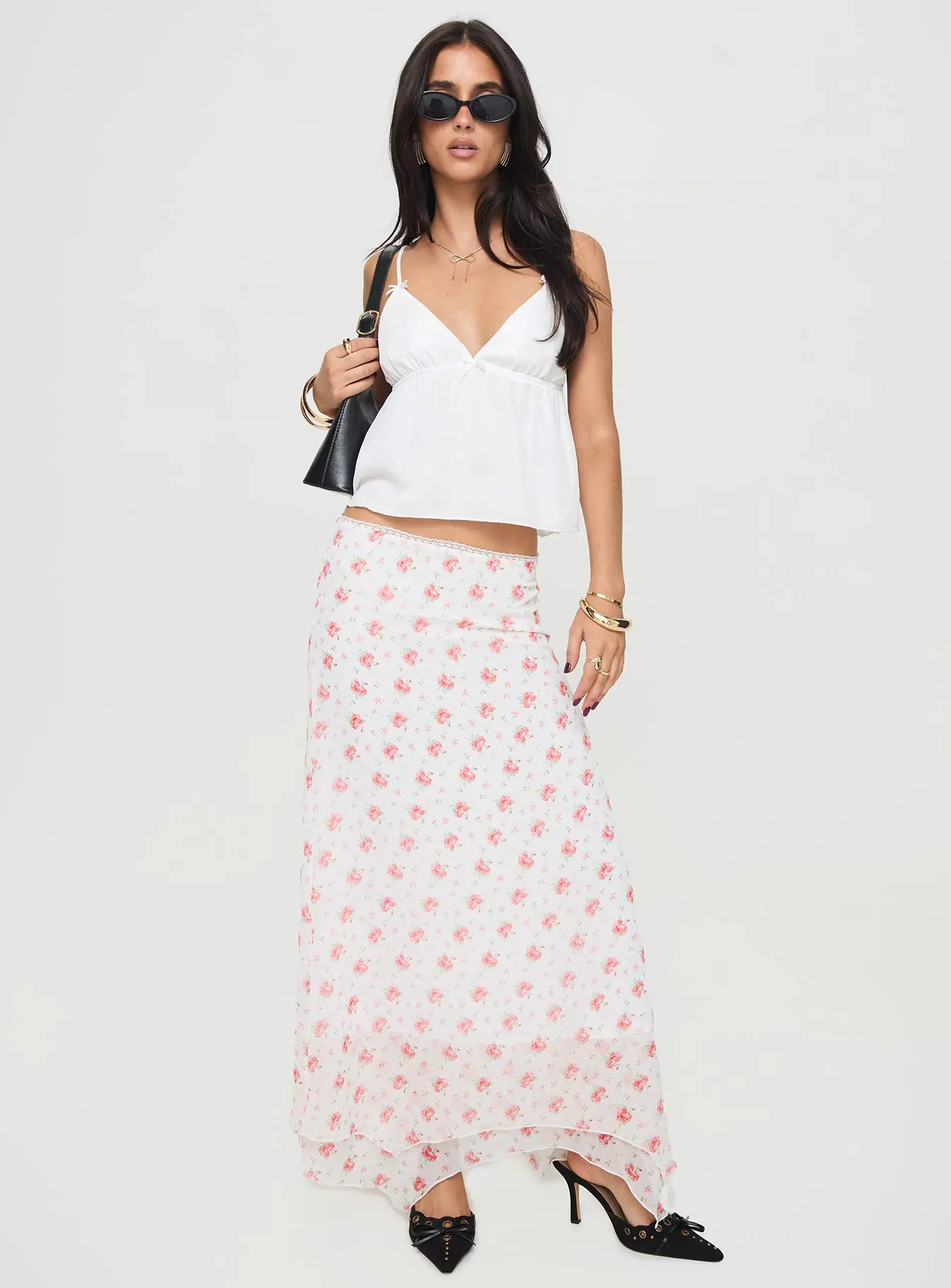 Dancing In A Field Maxi Skirt Pink Floral