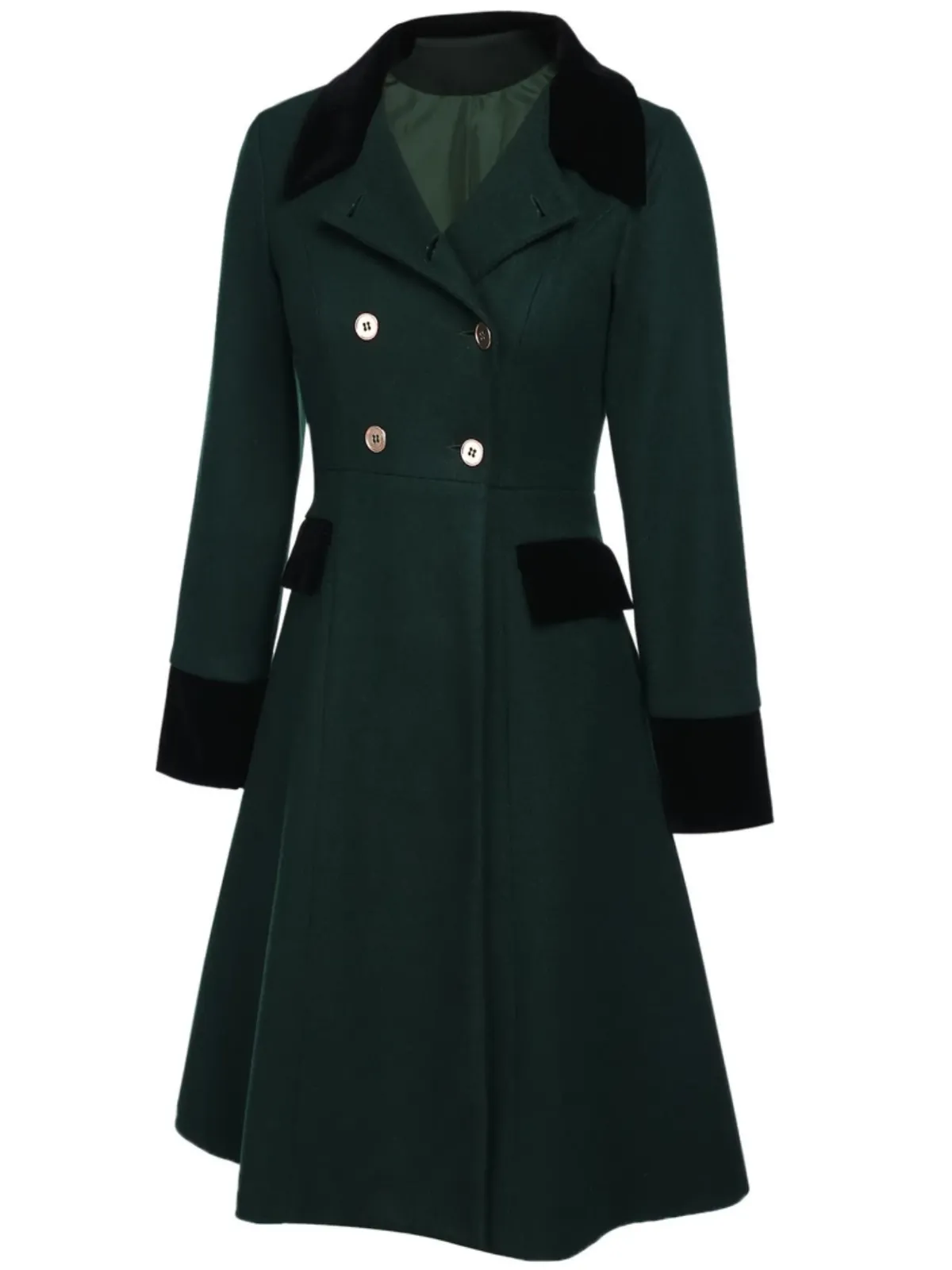 Dark Green 1940s Solid Button Coat