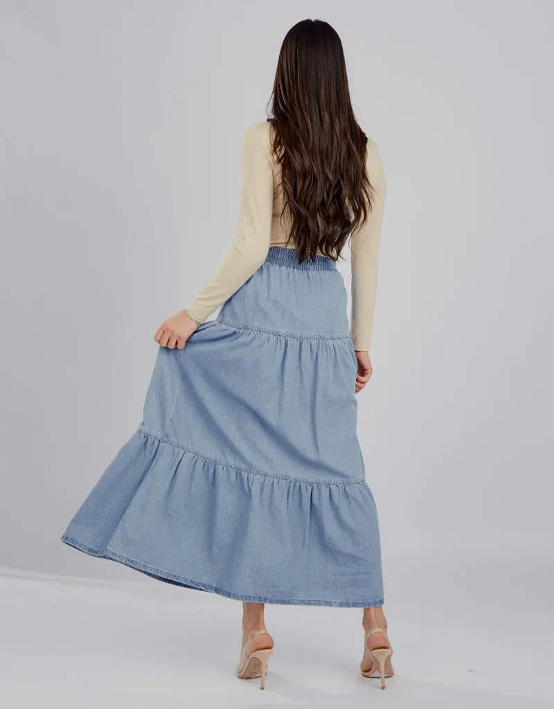 Denim Layered Maxi Skirt