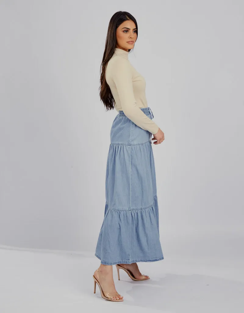 Denim Layered Maxi Skirt