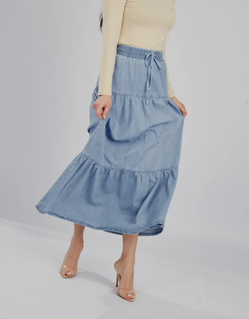 Denim Layered Maxi Skirt