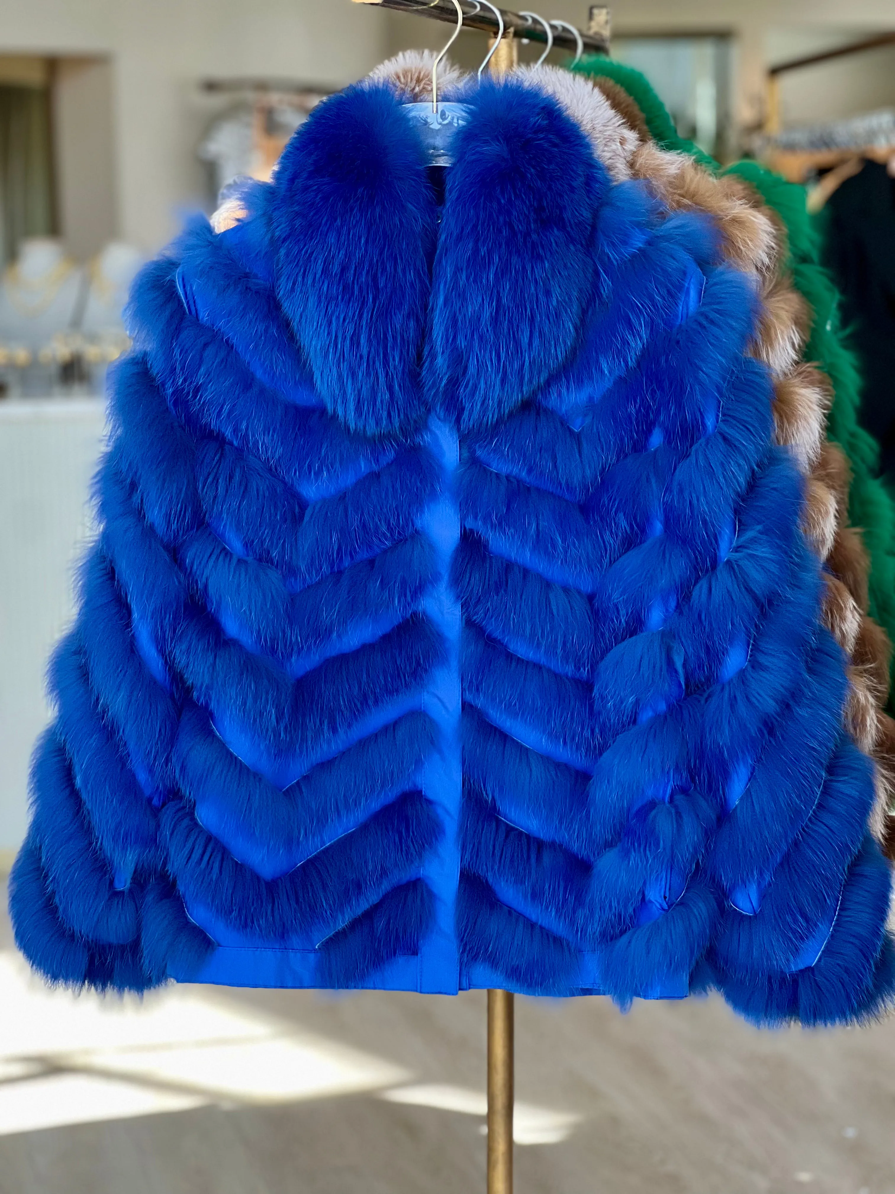 Di3340 Reversible Fur Jacket - Azure