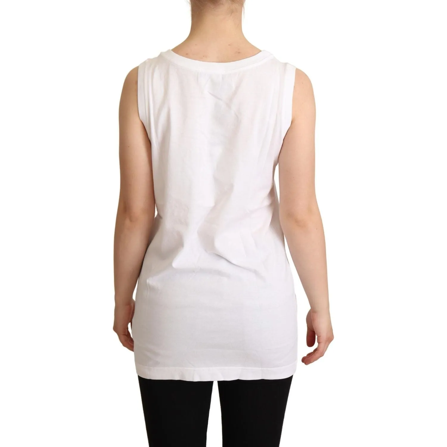 Dolce & Gabbana Crystal Embellished Heart White Sleeveless Tee