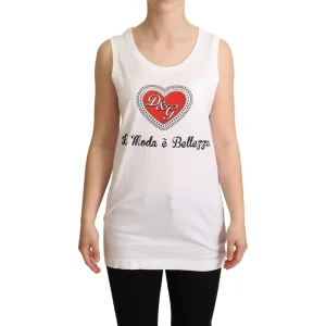 Dolce & Gabbana Crystal Embellished Heart White Sleeveless Tee