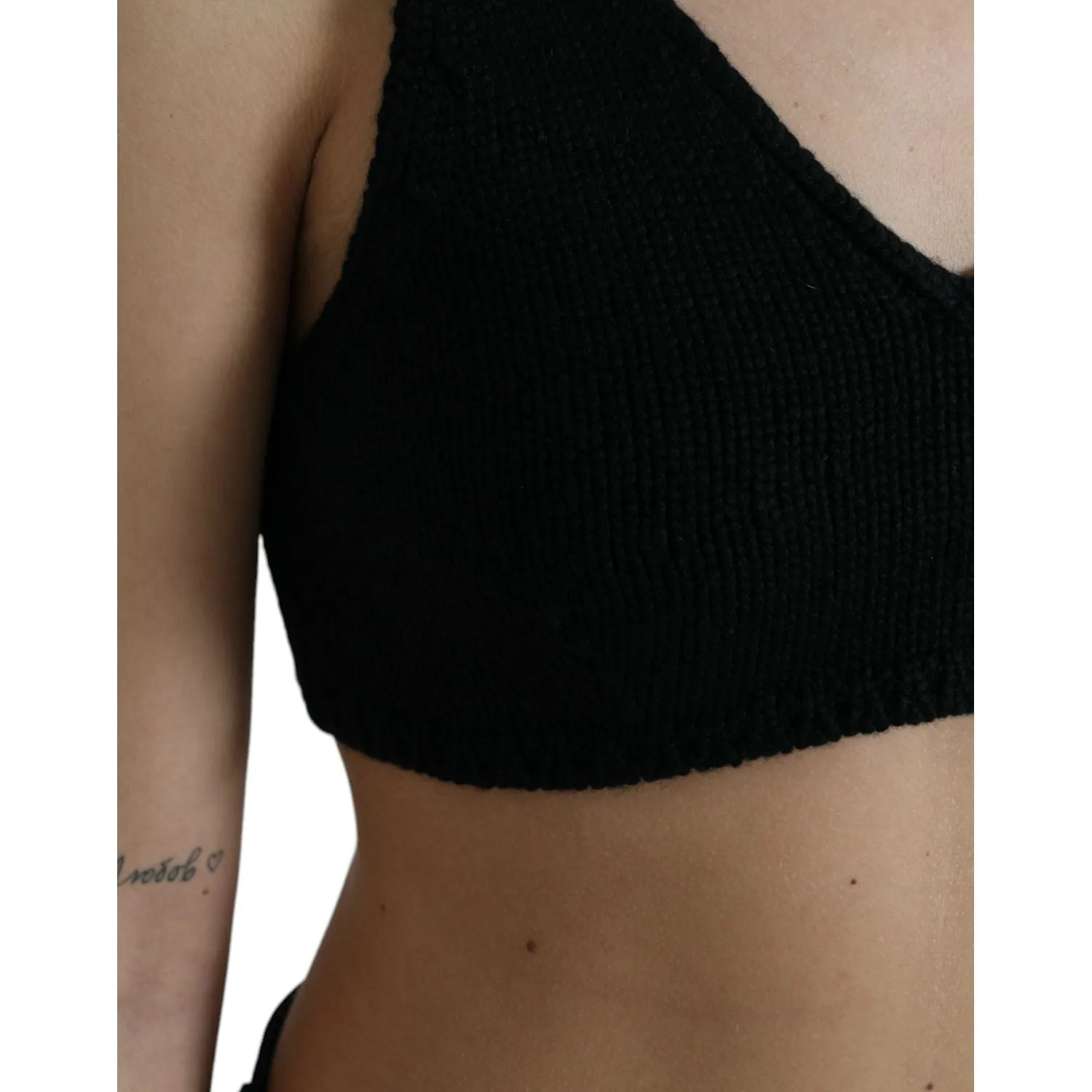 Dolce & Gabbana Elegant Black Cashmere Bustier Crop Top