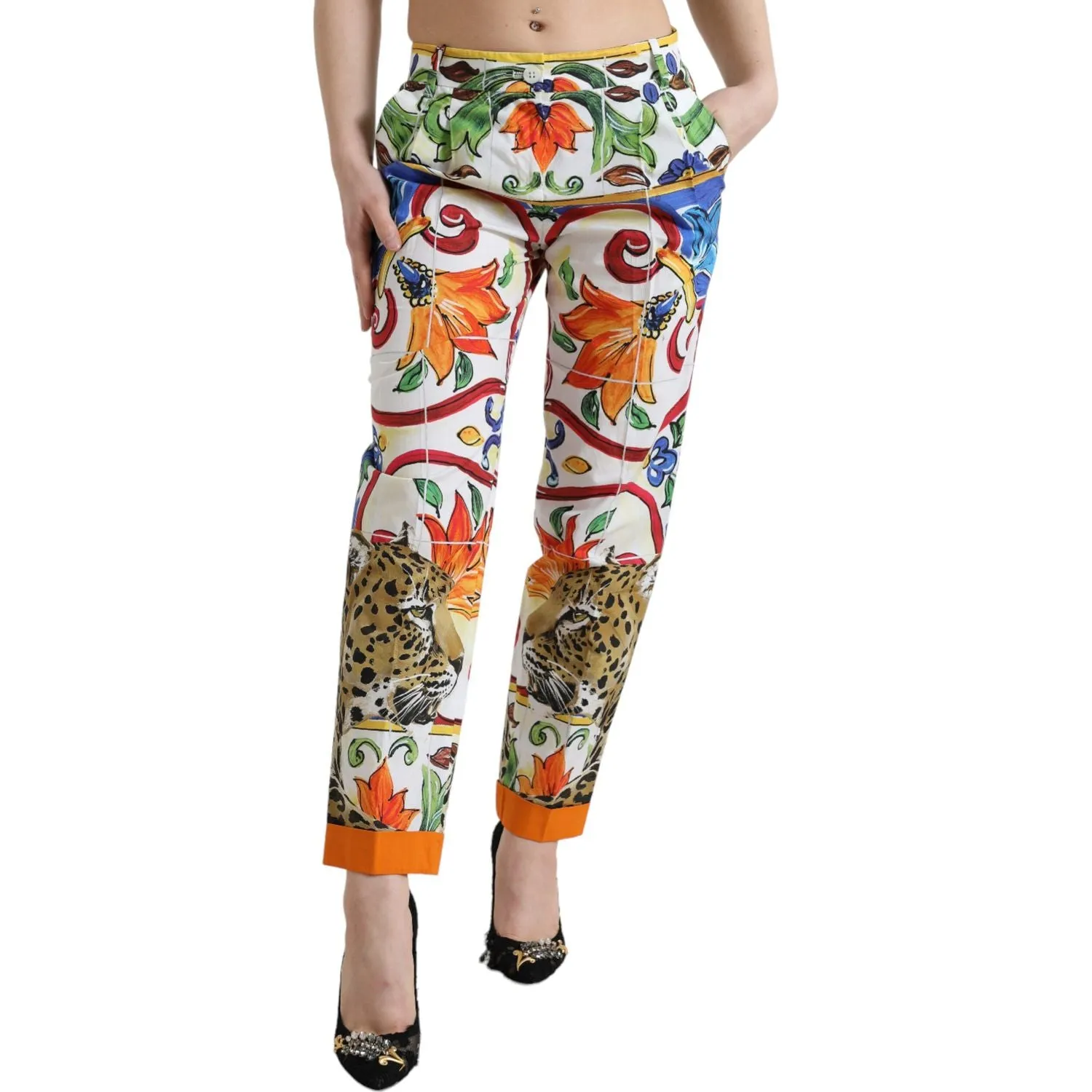 Dolce & Gabbana Majolica Print Tapered Cotton Pants