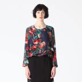 Double Layer Flare Top in Winter Floral Print