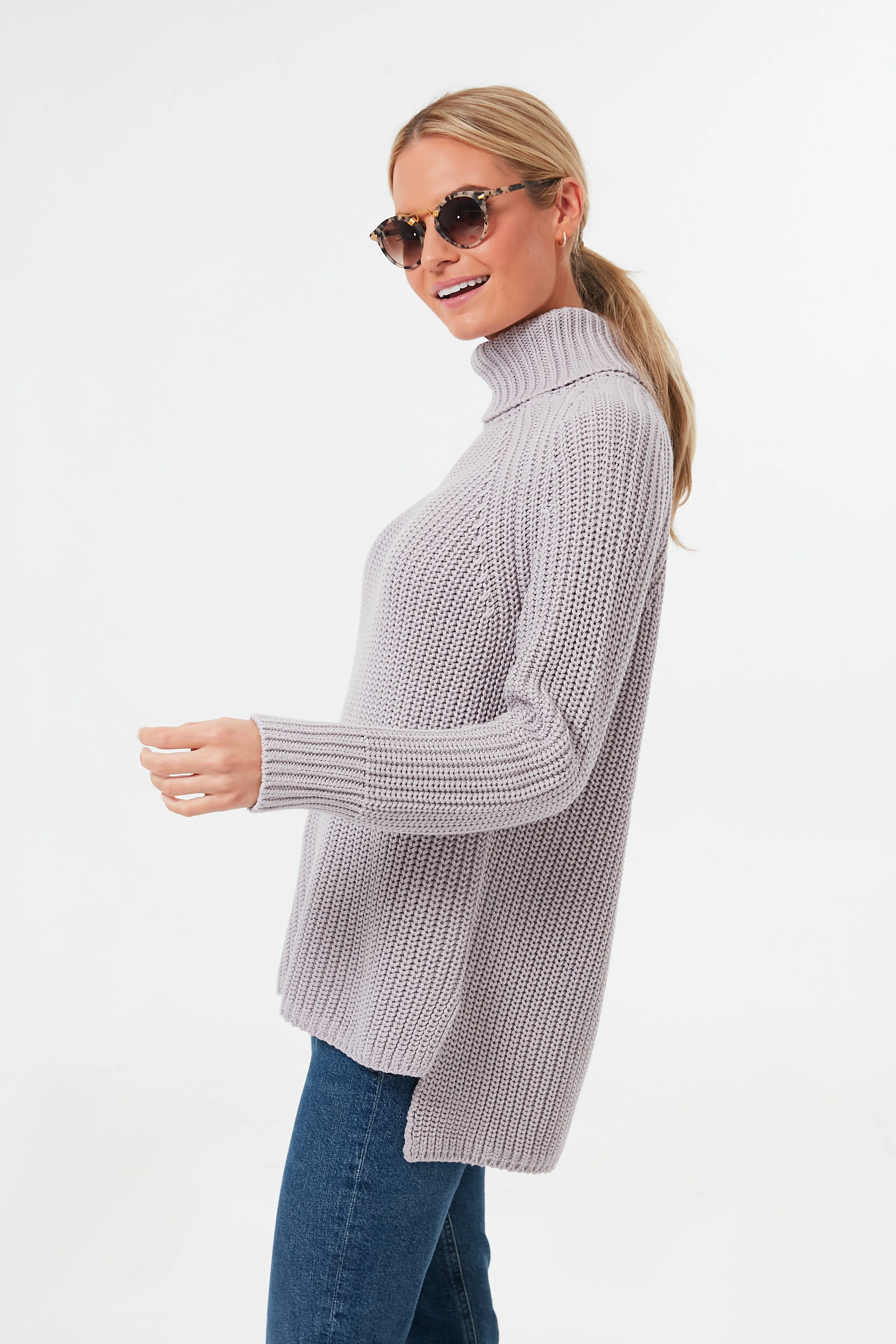 Dove Gray Shaker Turtleneck Sweater