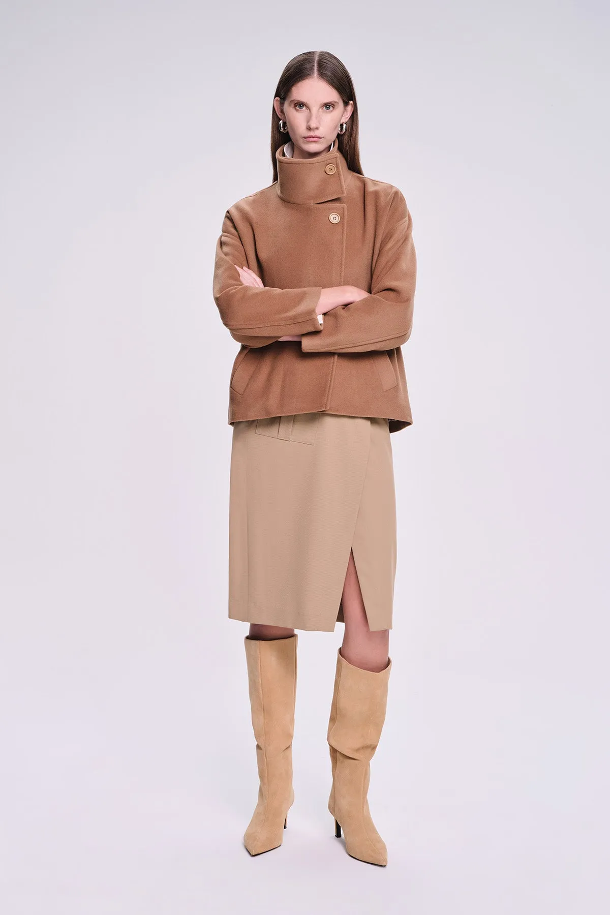 Dynamic Fit Cachet Stand Collar Wool Blend Camel Coat