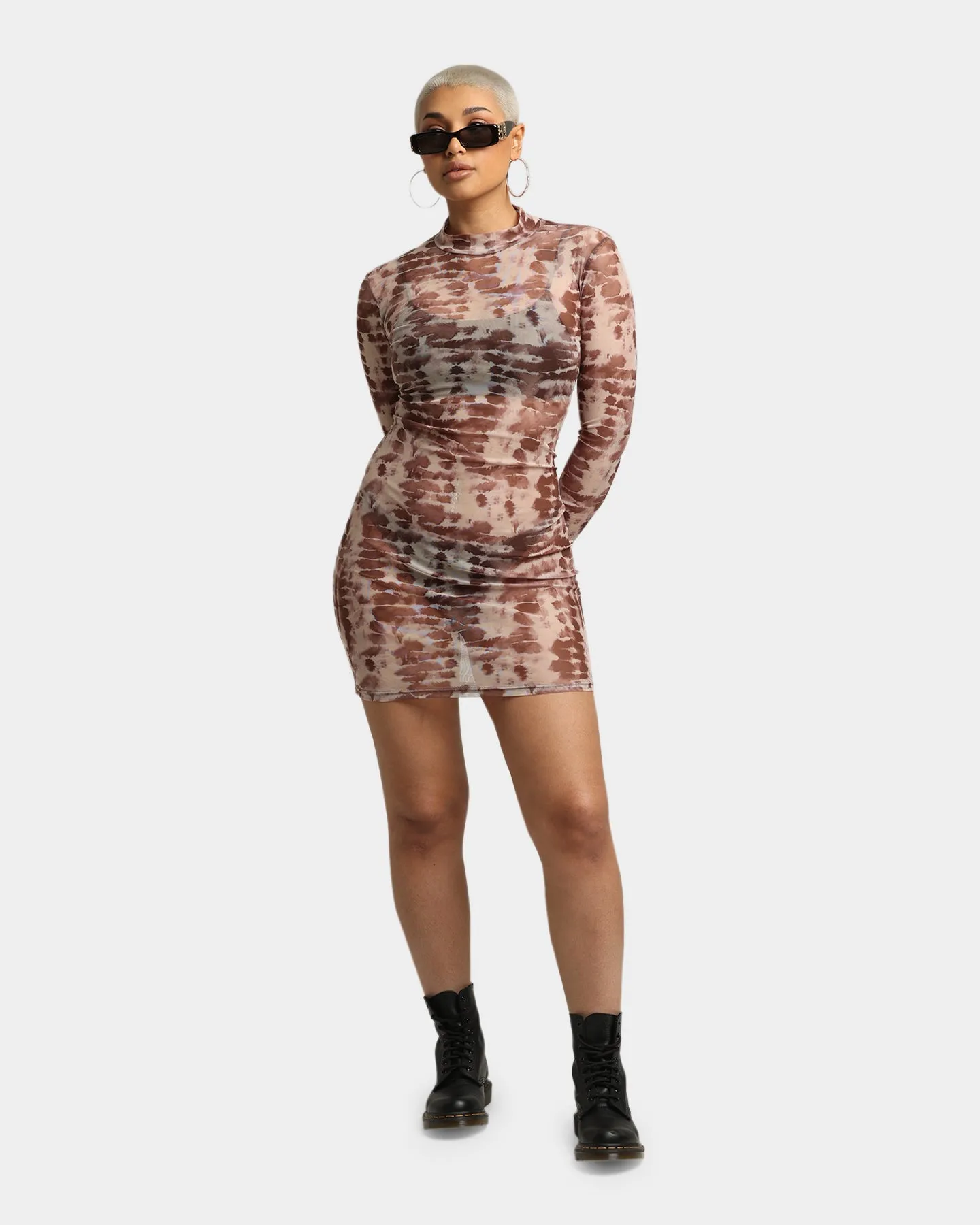 EN ES Women's Destiny Long Sleeve Dress Brown Tie Dye