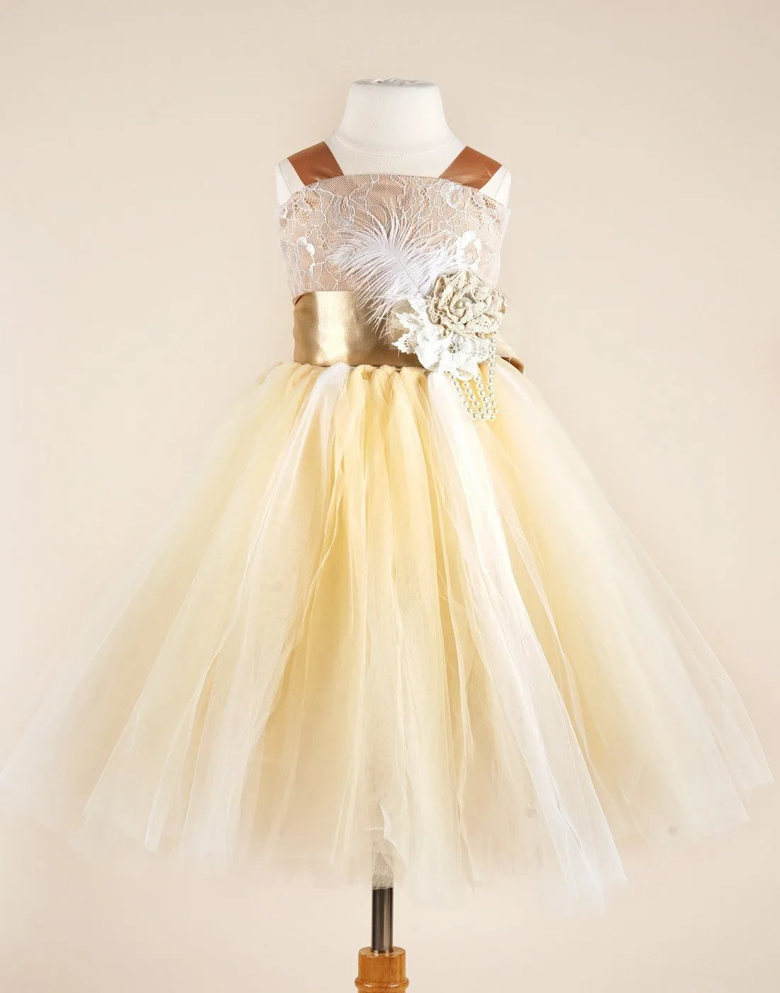 Fairy Tutu Flower Girl Dress - Ivory / Brown