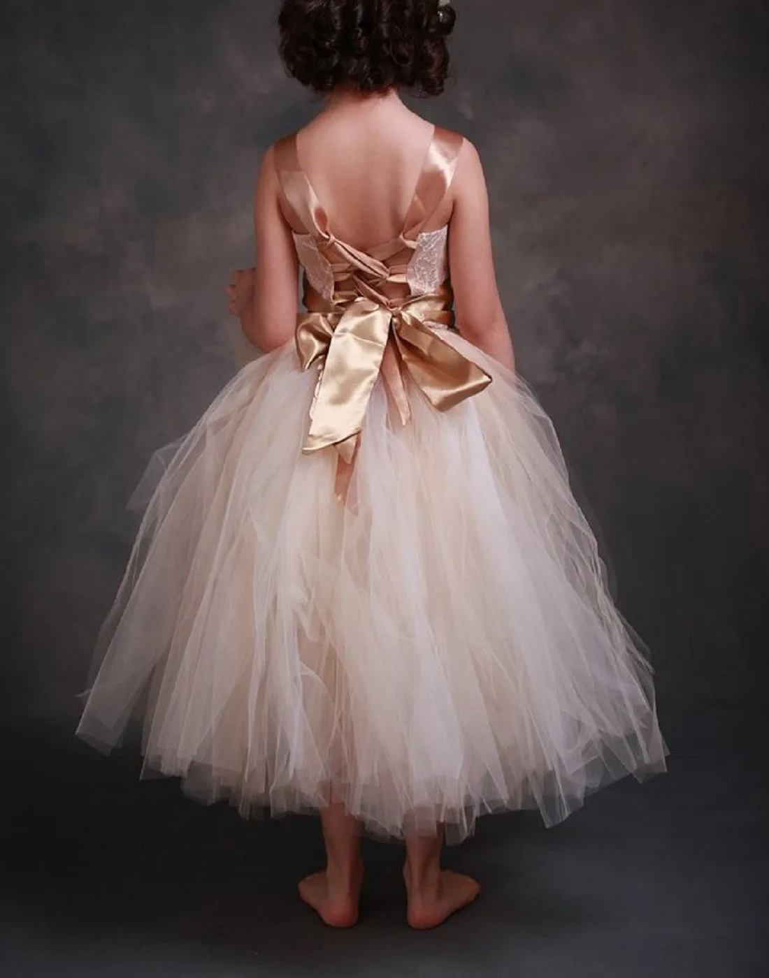 Fairy Tutu Flower Girl Dress - Ivory / Brown