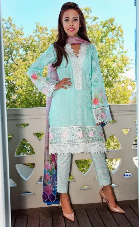 Farah Talib Aziz - A Mediterranean Dream - Chickenkari Voile - Tiffany Blue - 2A