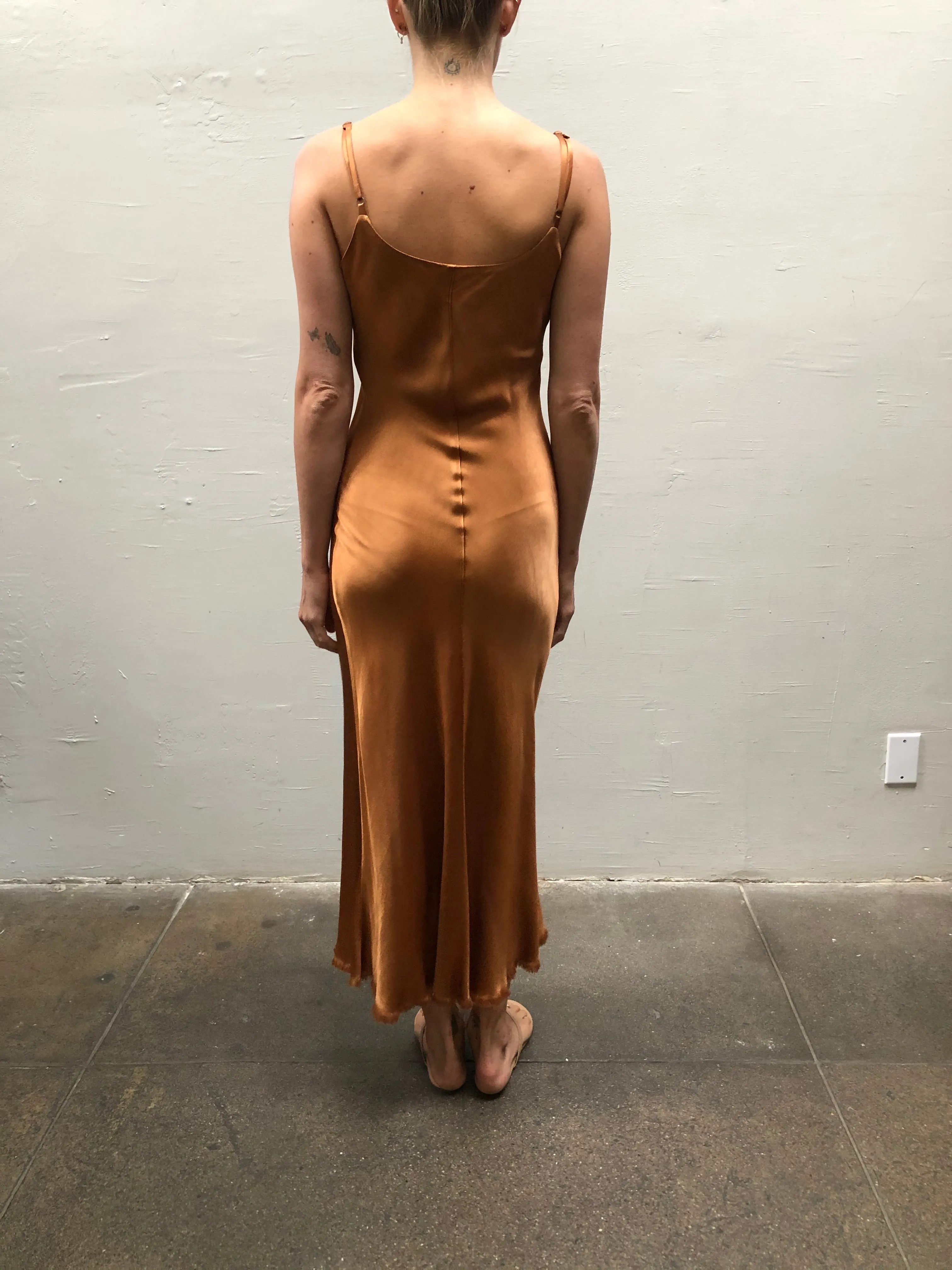 Farrah Slip Dress in Vintage Satin - Toffee