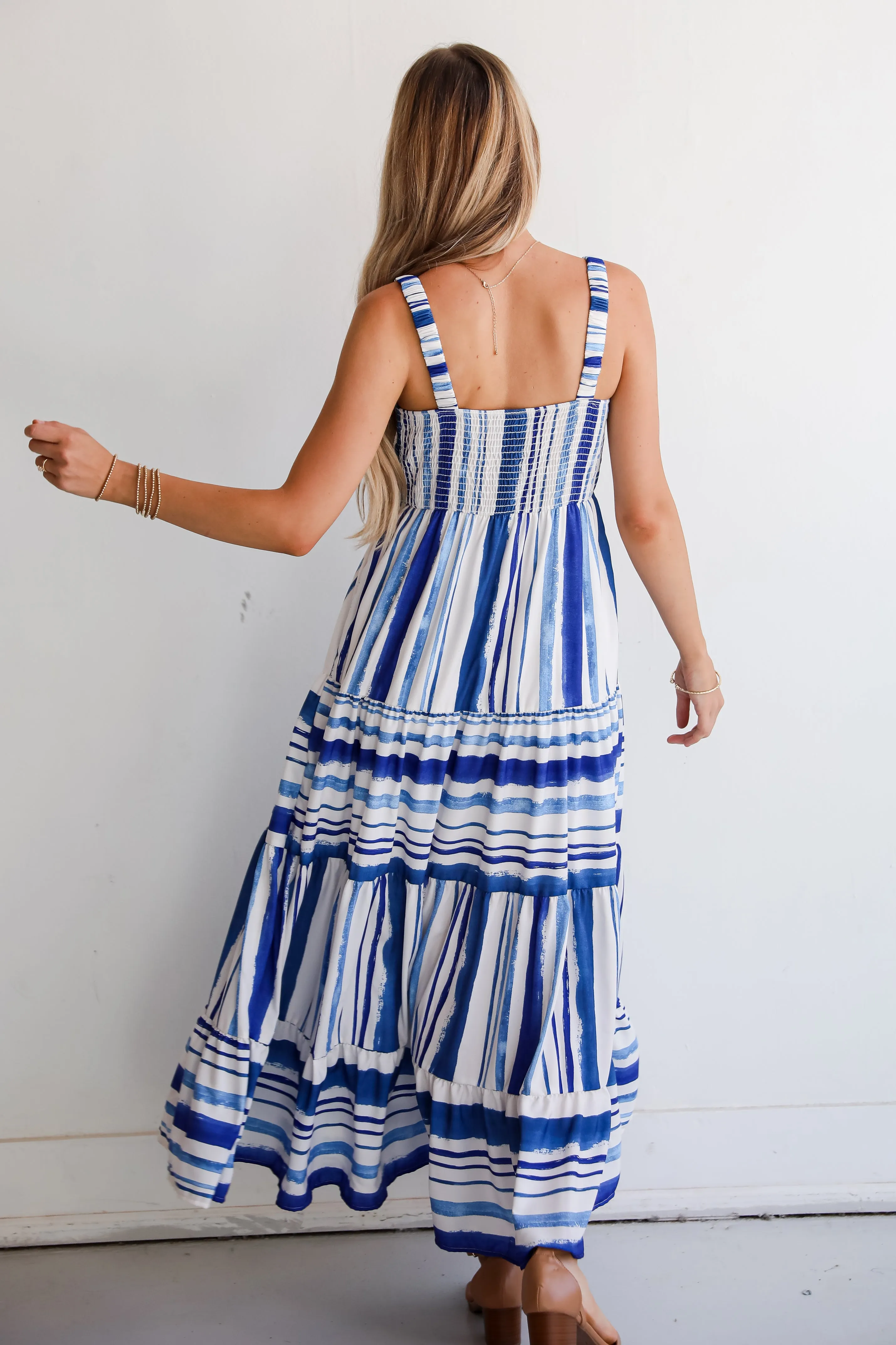 FINAL SALE - Impressively Darling Blue Striped Tiered Maxi Dress