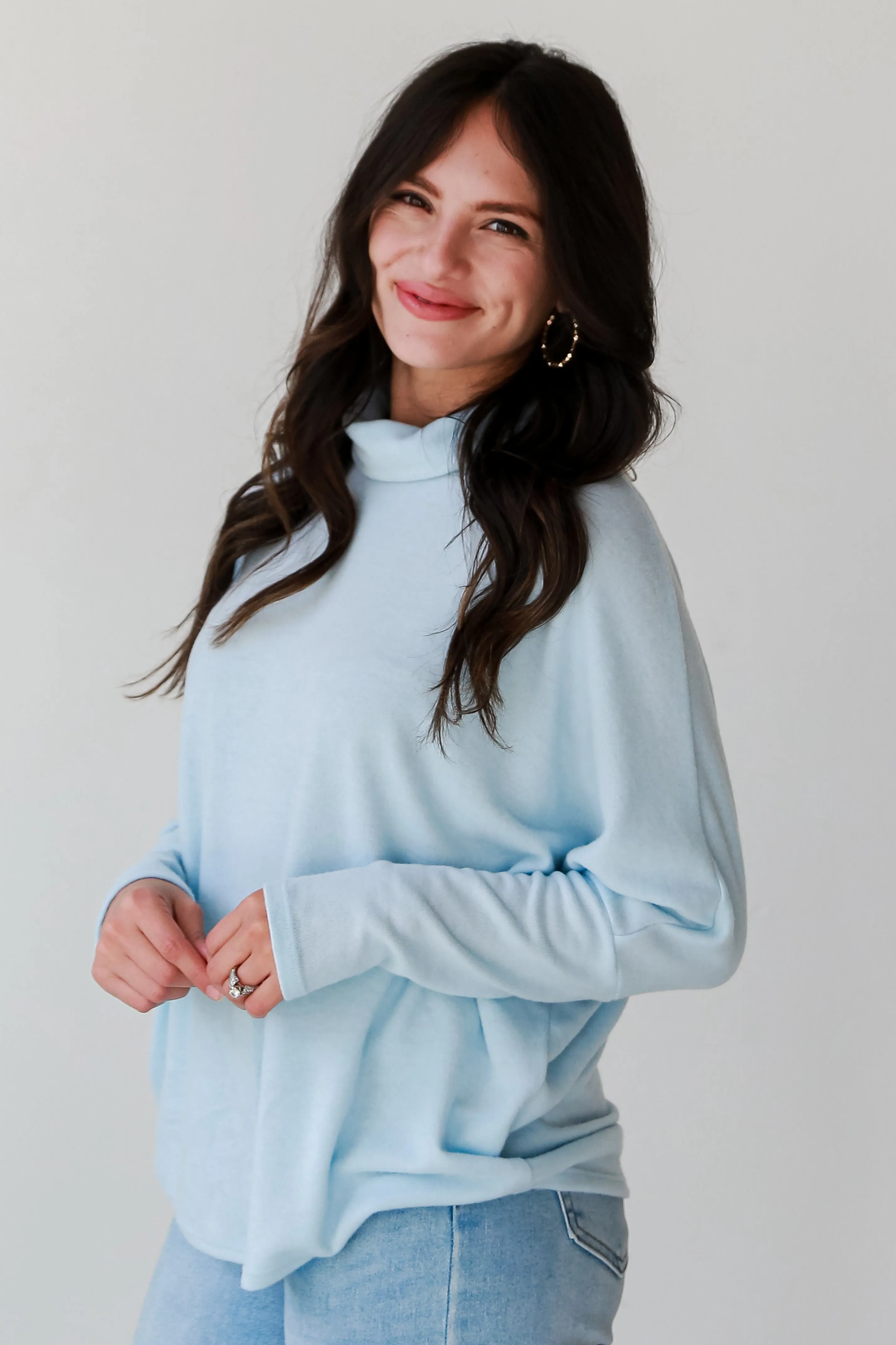 FINAL SALE - Natalie Light Blue Turtleneck Brushed Knit Top - DOORBUSTER