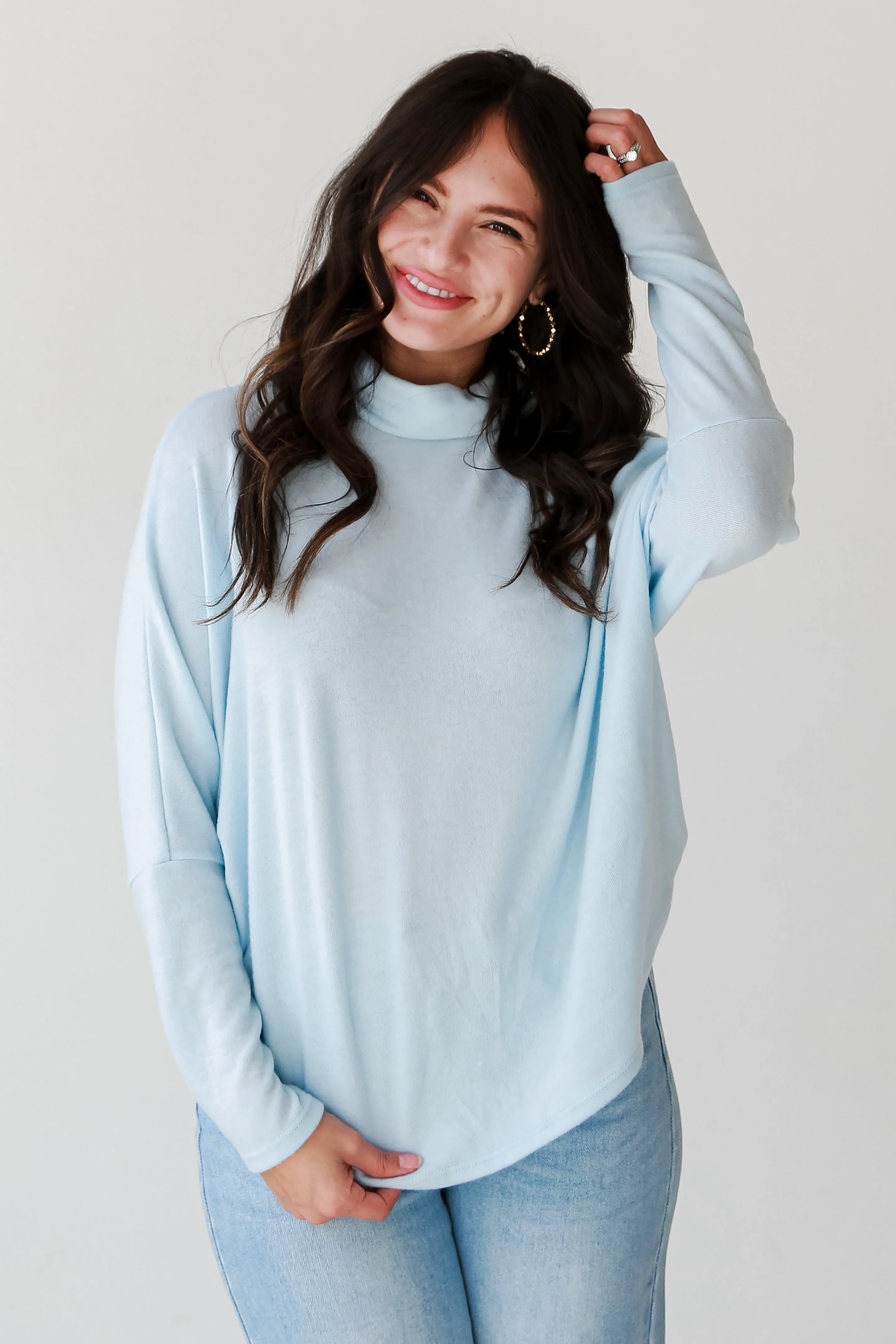 FINAL SALE - Natalie Light Blue Turtleneck Brushed Knit Top - DOORBUSTER