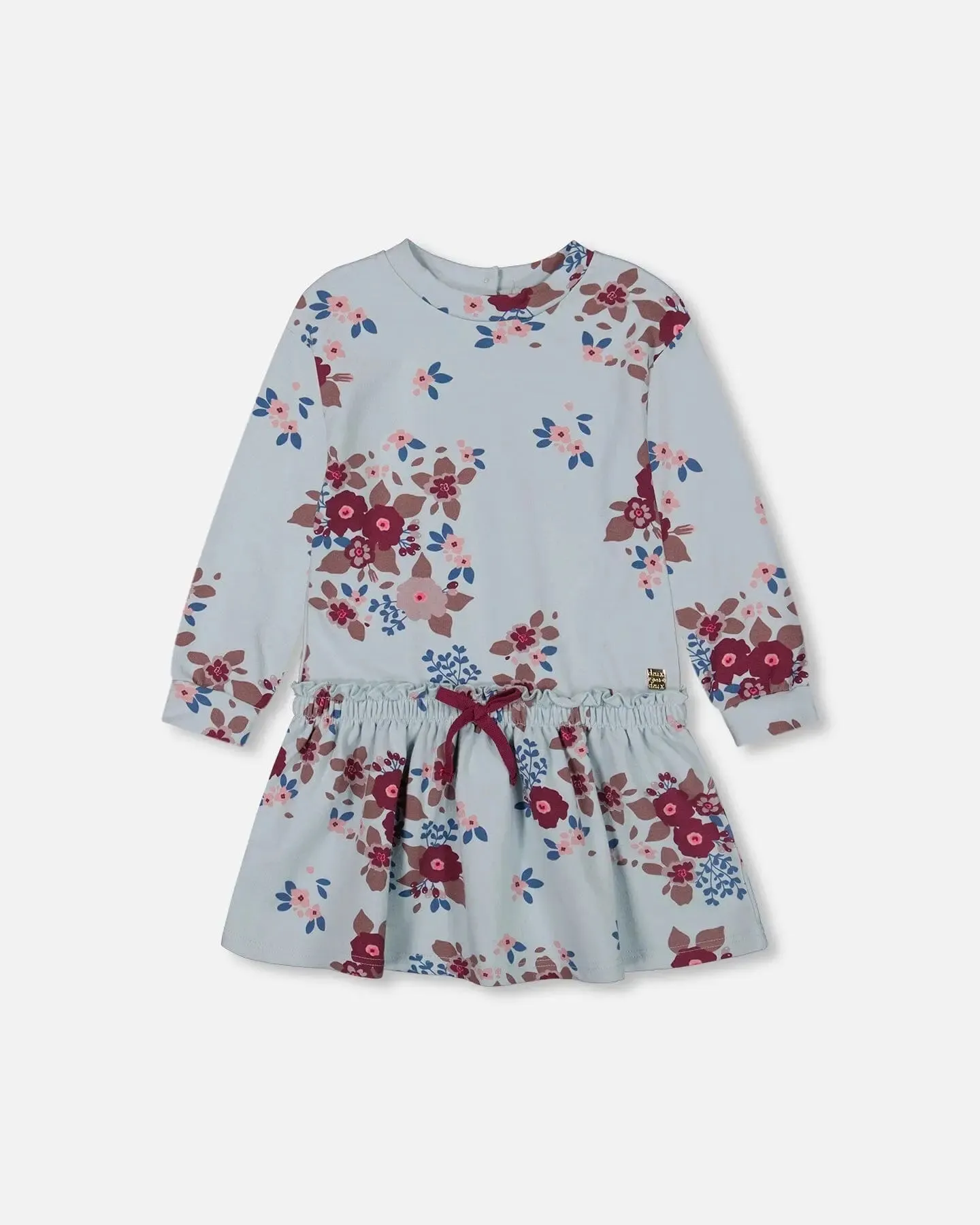 Fleece Dress Light Blue Printed Big Flowers