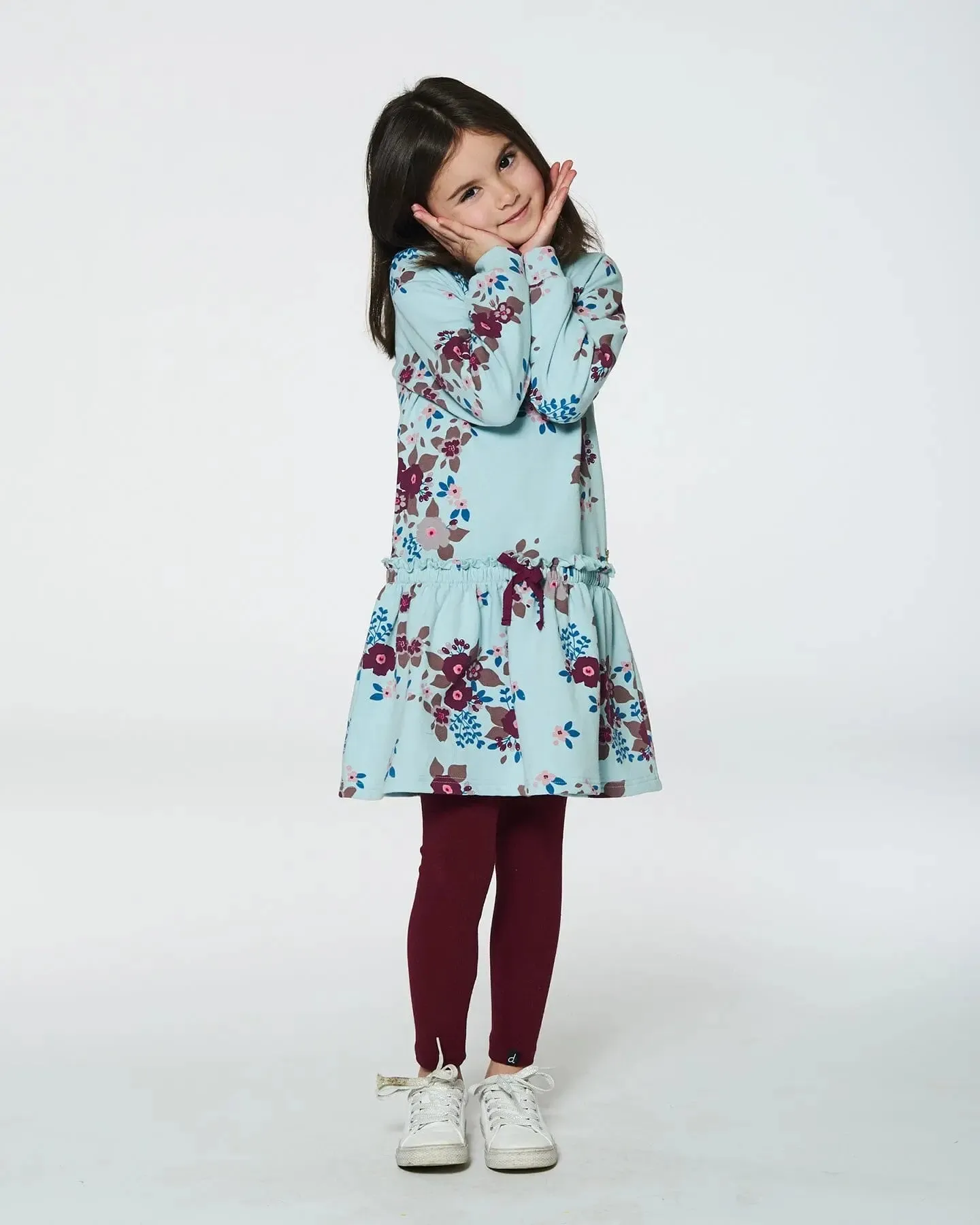 Fleece Dress Light Blue Printed Big Flowers