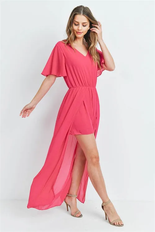 Fuschia Pink Romper Maxi Dress