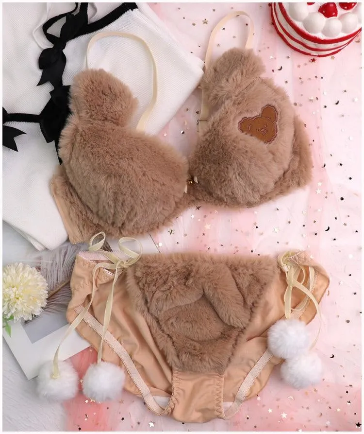 Fuzzy Teddy Bear Lingerie Set