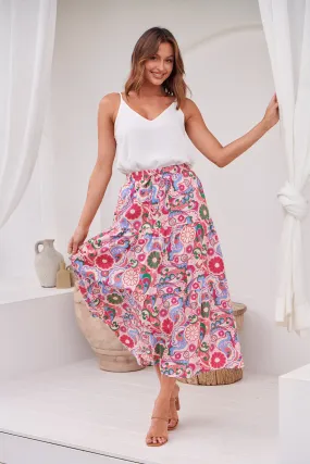 Gaia Pink Floral Boho Maxi Skirt