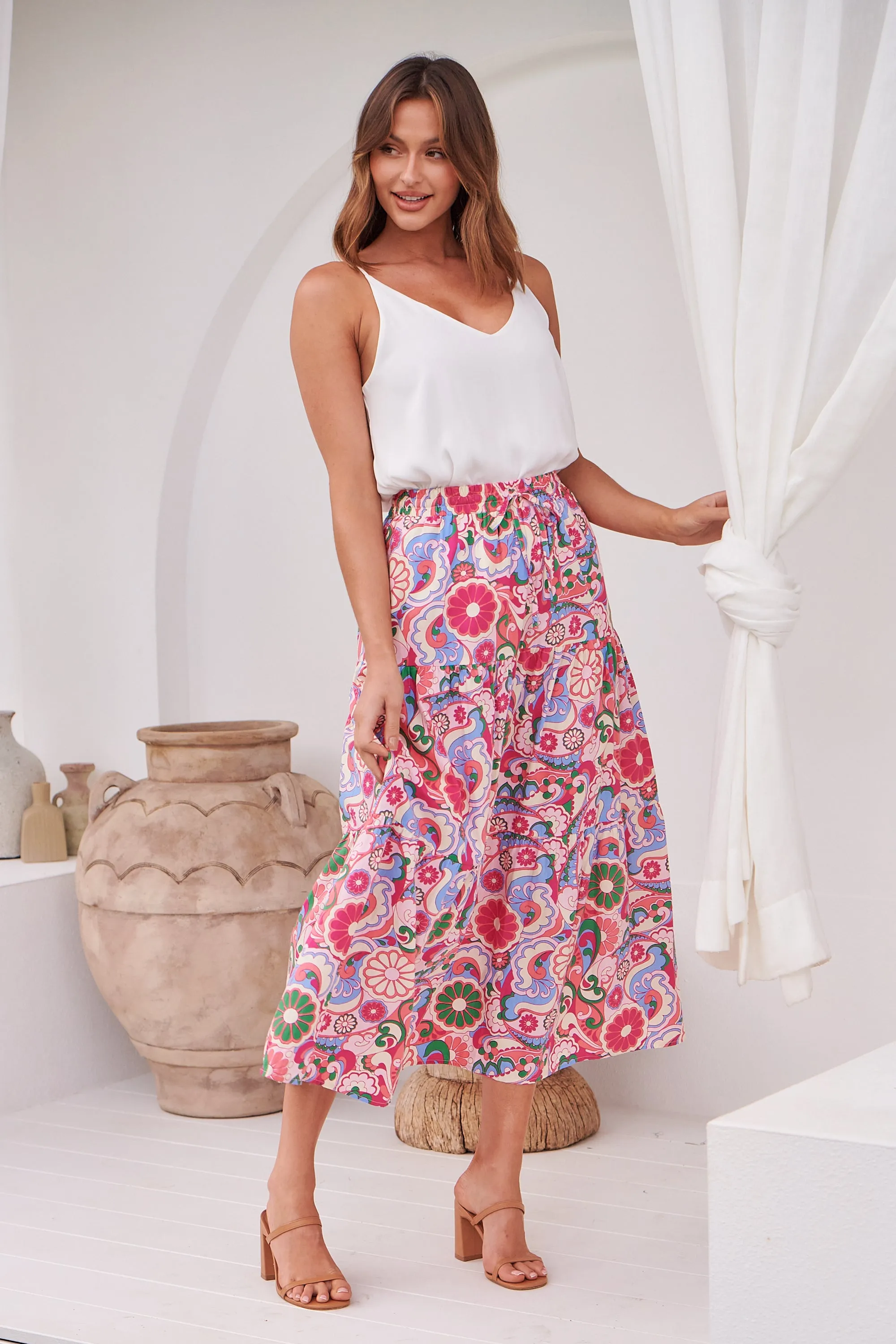 Gaia Pink Floral Boho Maxi Skirt