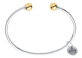 Genuine Sterling Silver Cape Cod Cuff Bracelet with Polished 14k Yellow Gold End Beads