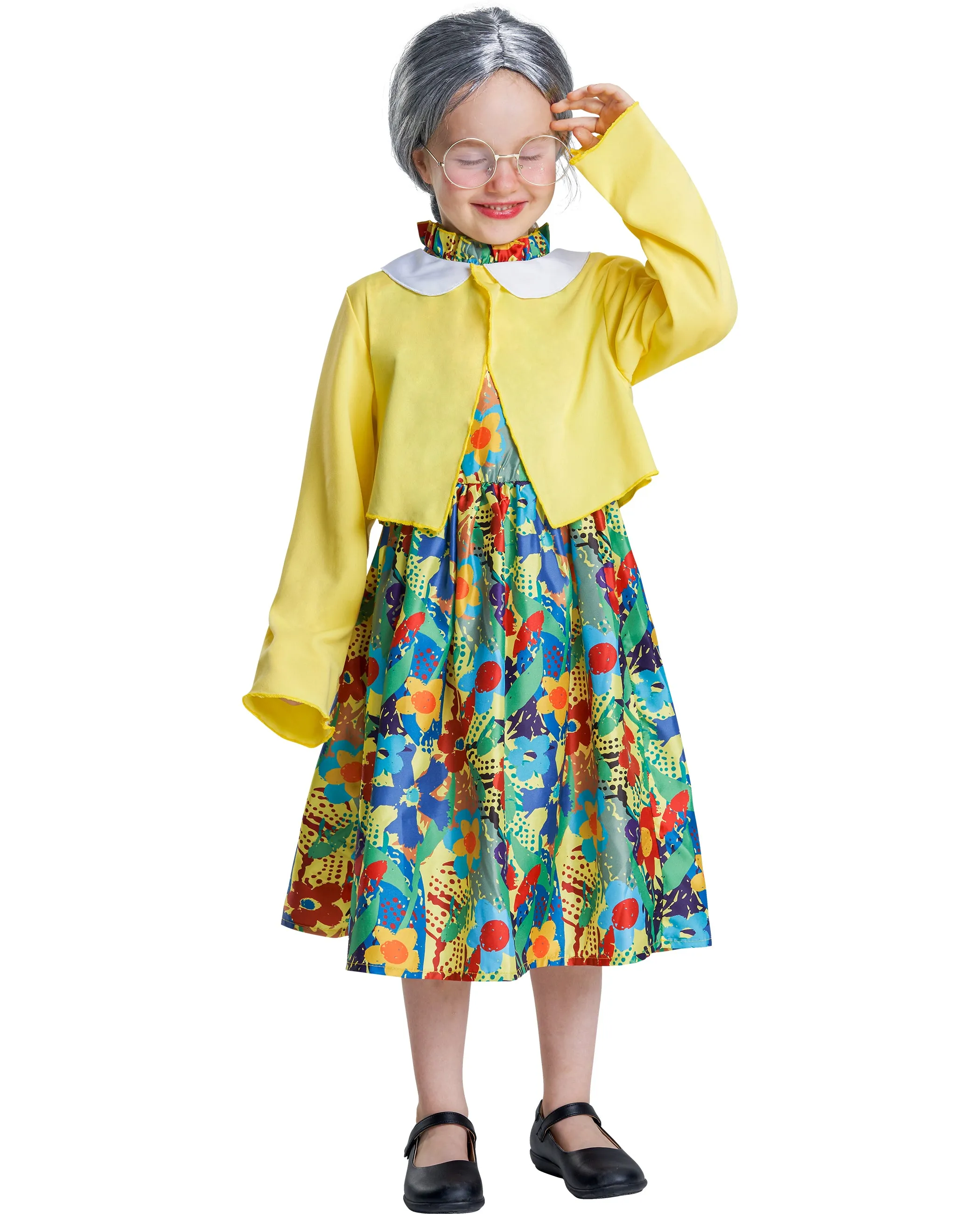 Girls 100th Day of School Costume Jacket Dress Wig Set