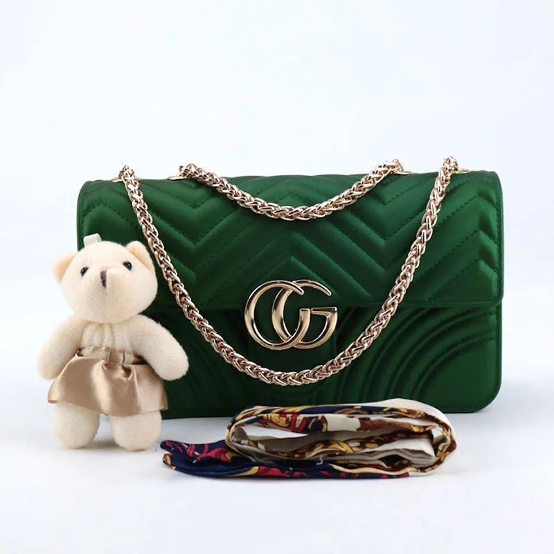 Girls Jelly Bag with Teddy Bear Hanging Chain Shoulder Bag