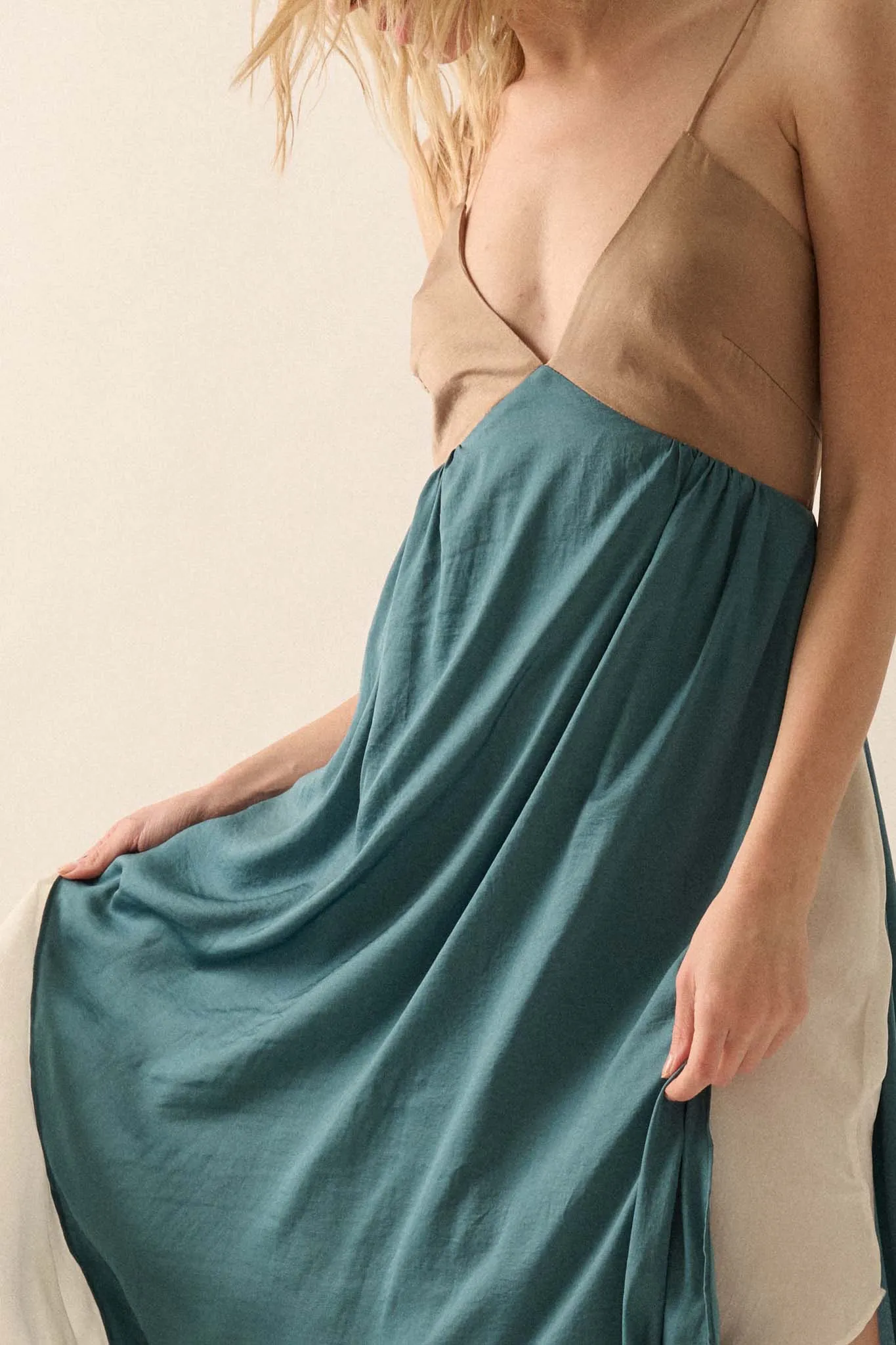 Glam Squad Colorblock Layered Satin Maxi Dress