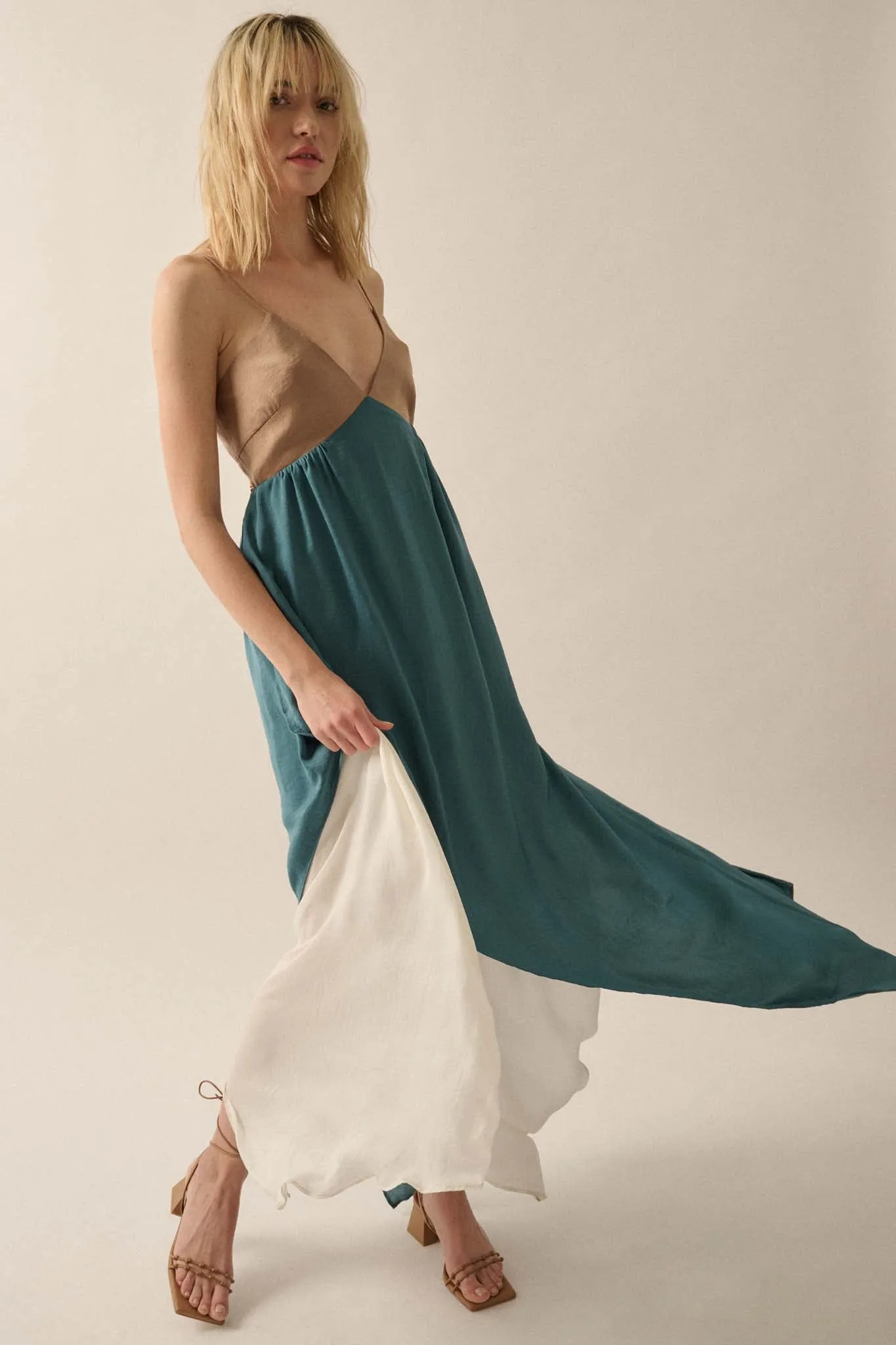 Glam Squad Colorblock Layered Satin Maxi Dress