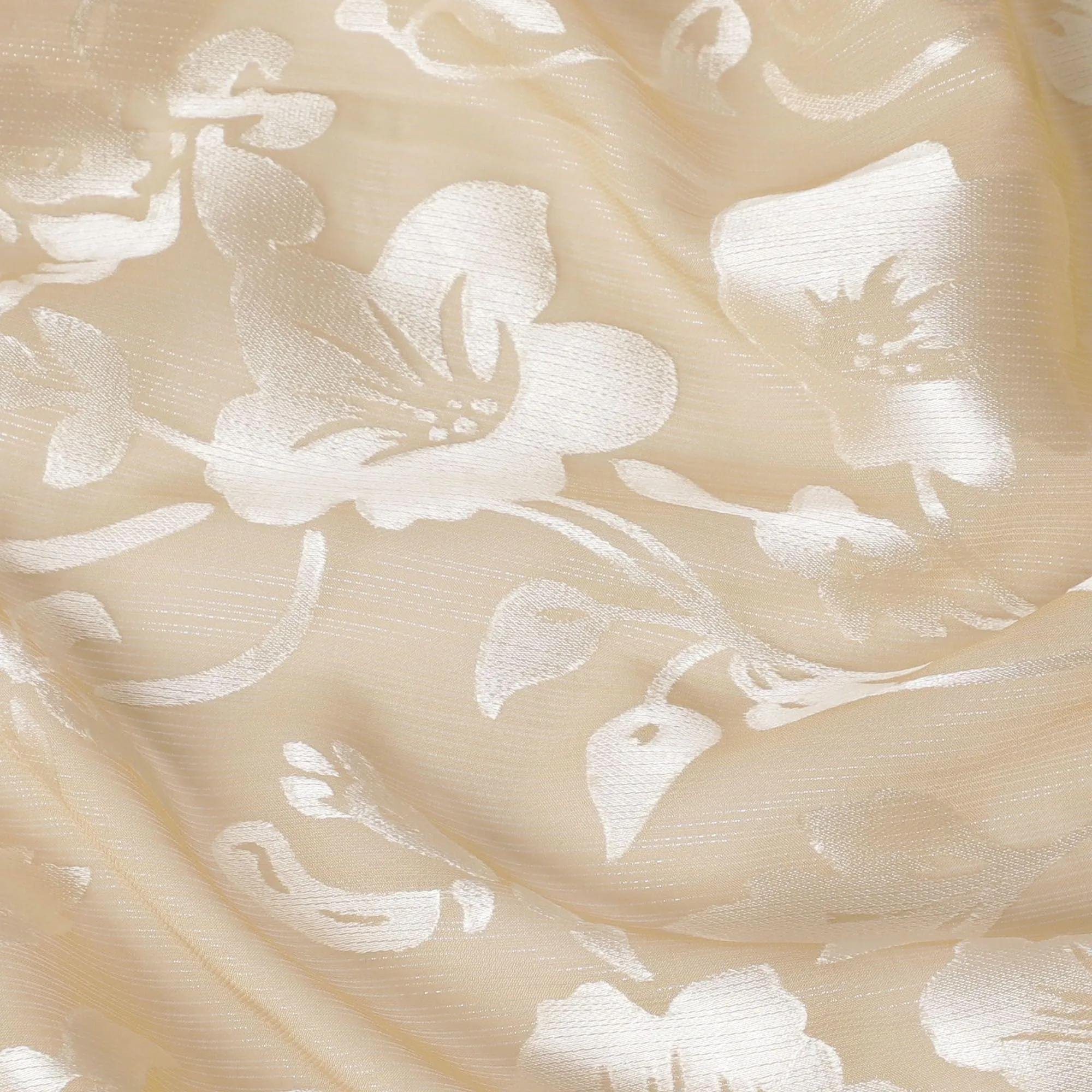 Gold Premim pure silk chiffon fabric with silver jacquard in floral design-D15317