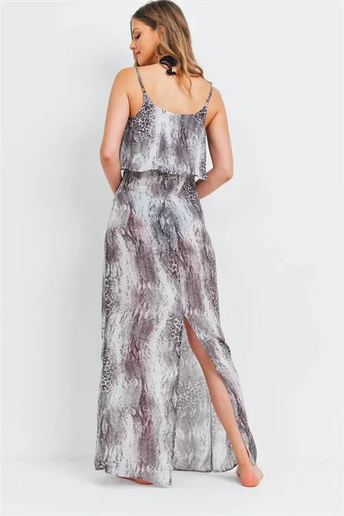 Gray Animal Print Maxi Dress Cover Up