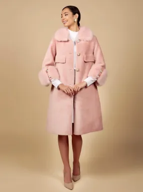 'Hayworth' Wool and Faux Fur Coat in Rosa