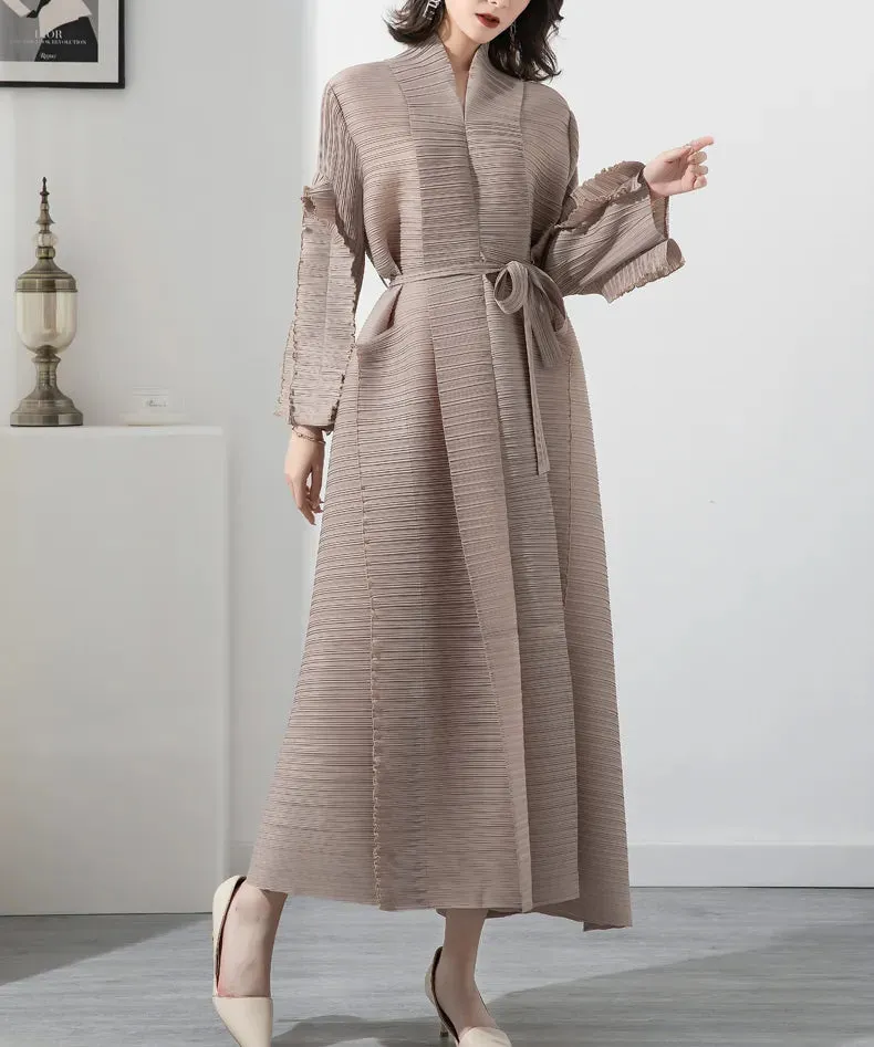 HEYFANCYSTYLE Maxi Pleated Cardigan Dress