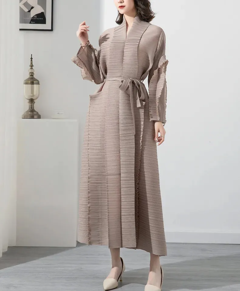 HEYFANCYSTYLE Maxi Pleated Cardigan Dress