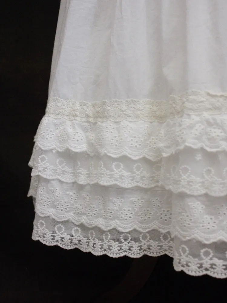 Historically Inspired Tiered Cotton Maxi Skirt with Lace Trim in White