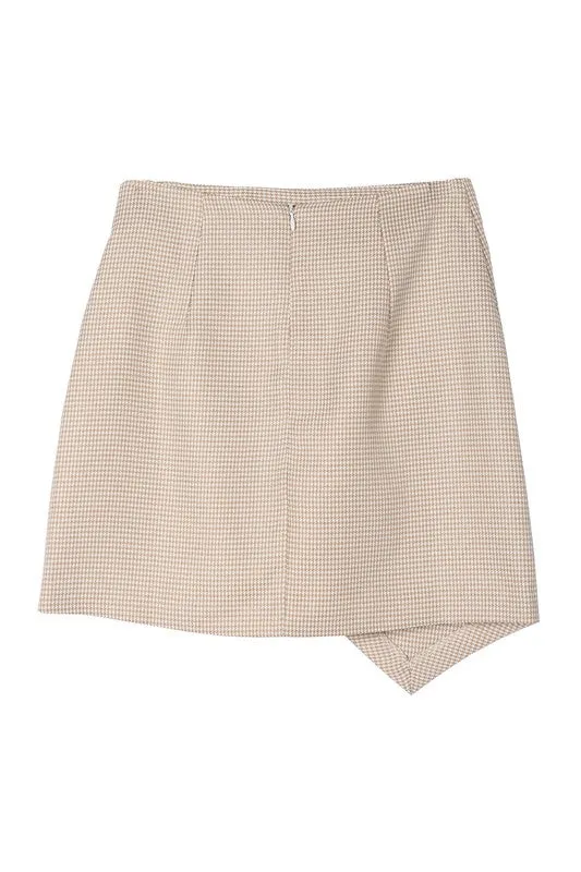 Hound tooth shirred wrap skirt