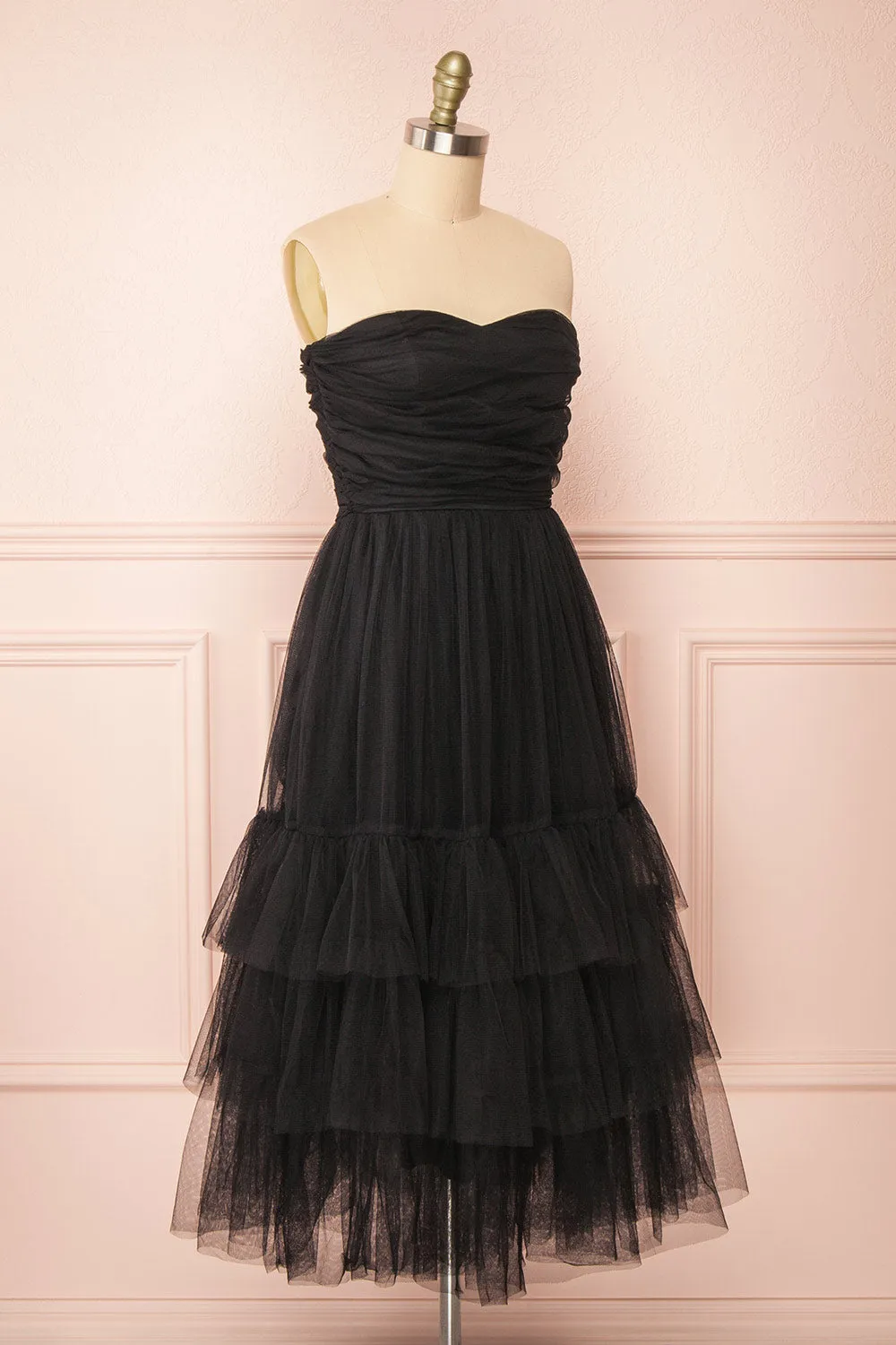 Ifaty Black | Strapless Tulle Midi Dress