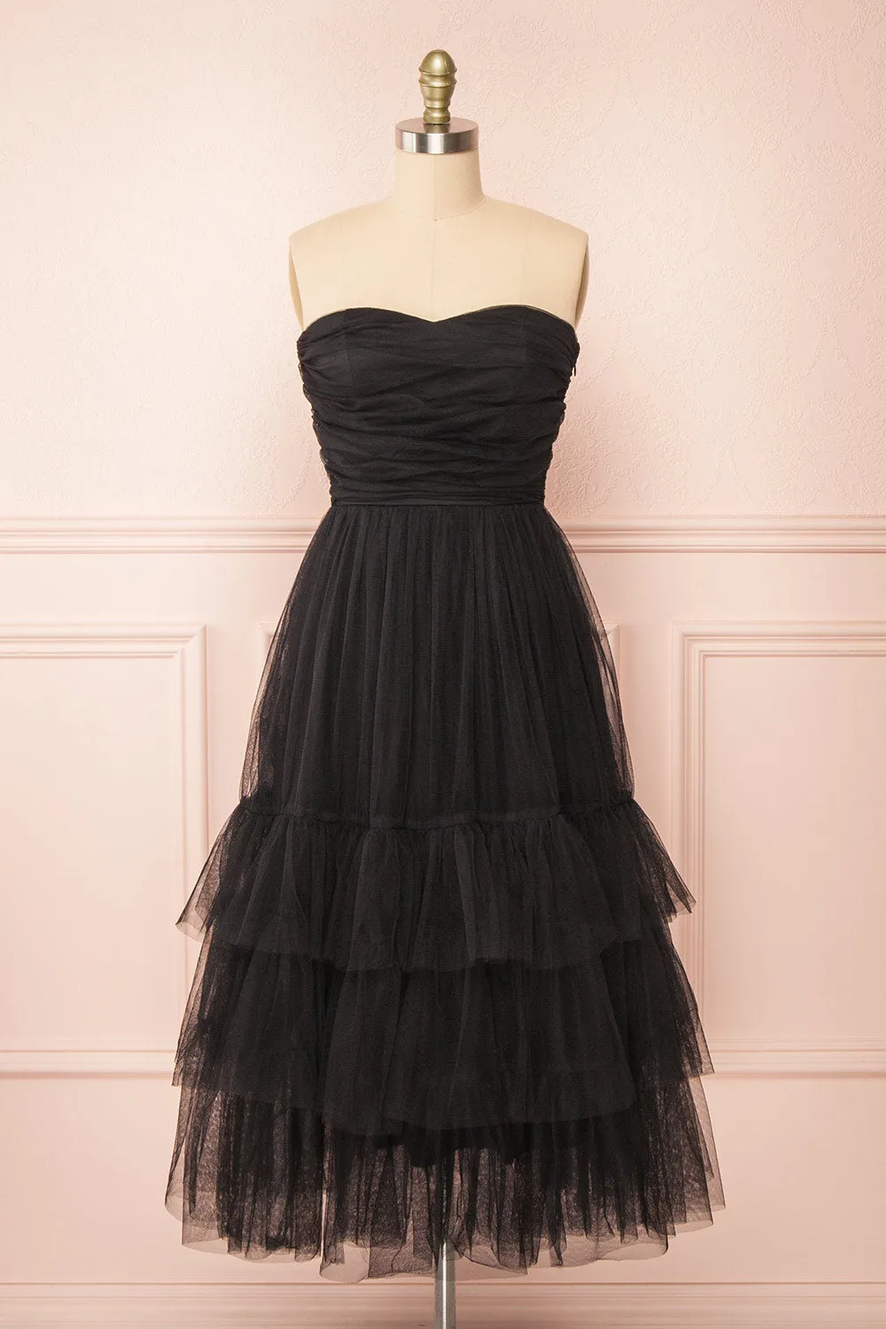 Ifaty Black | Strapless Tulle Midi Dress