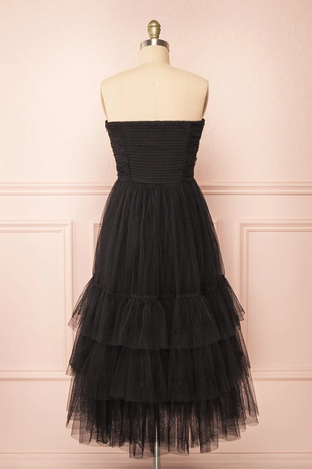 Ifaty Black | Strapless Tulle Midi Dress