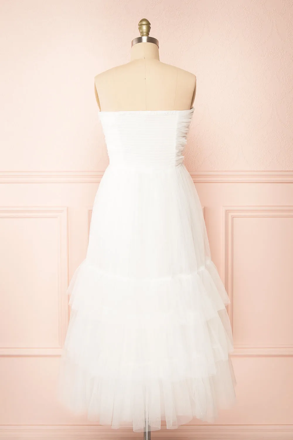 Ifaty White | Strapless Tulle Midi Dress