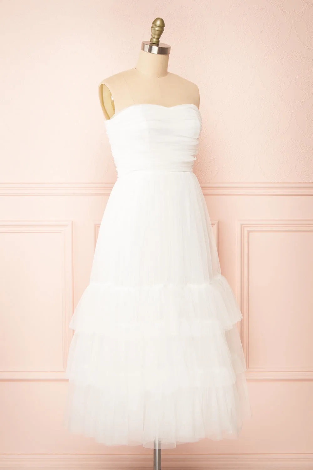 Ifaty White | Strapless Tulle Midi Dress